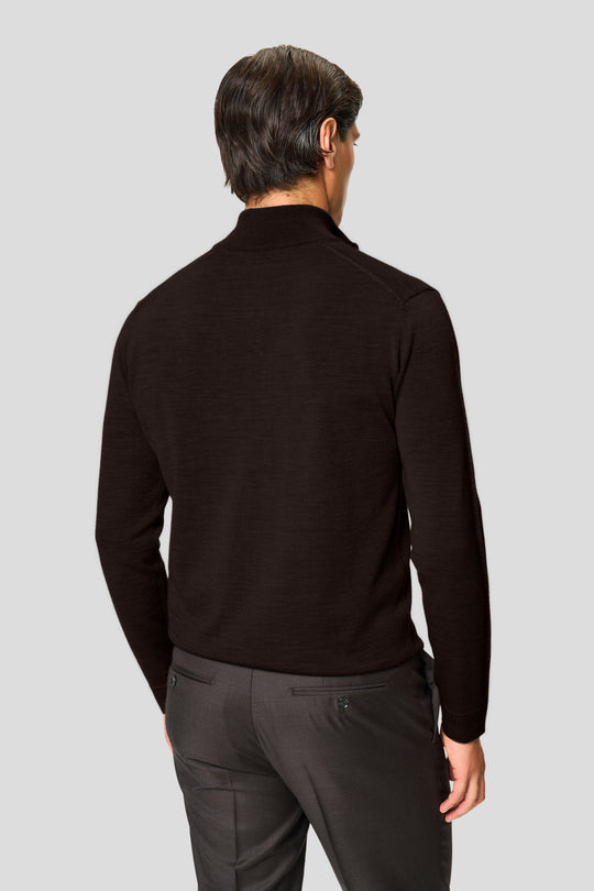 Brun merino quarter-zip striktrøje