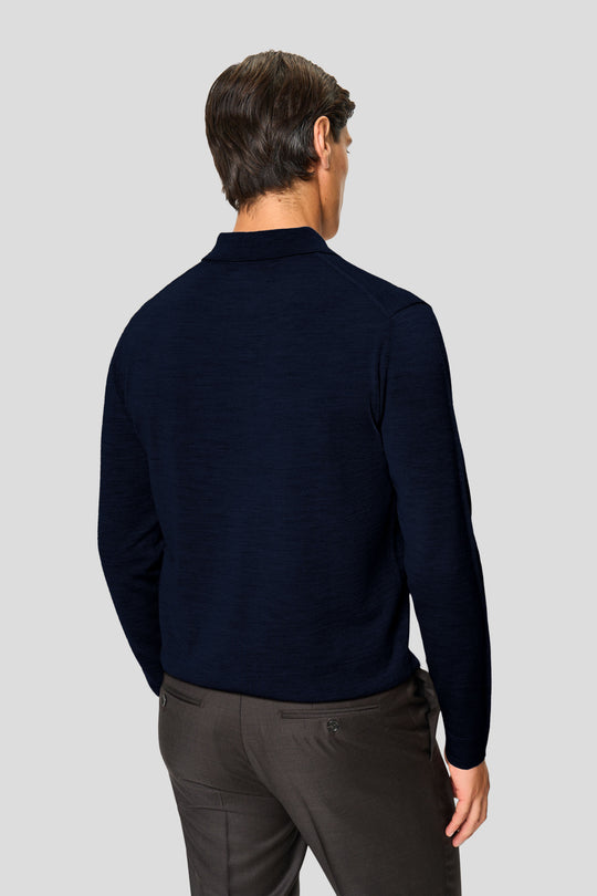 Navy merino langærmet polo