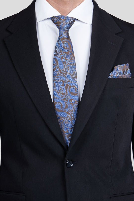 Brun & blå lommeklud med paisley PVD