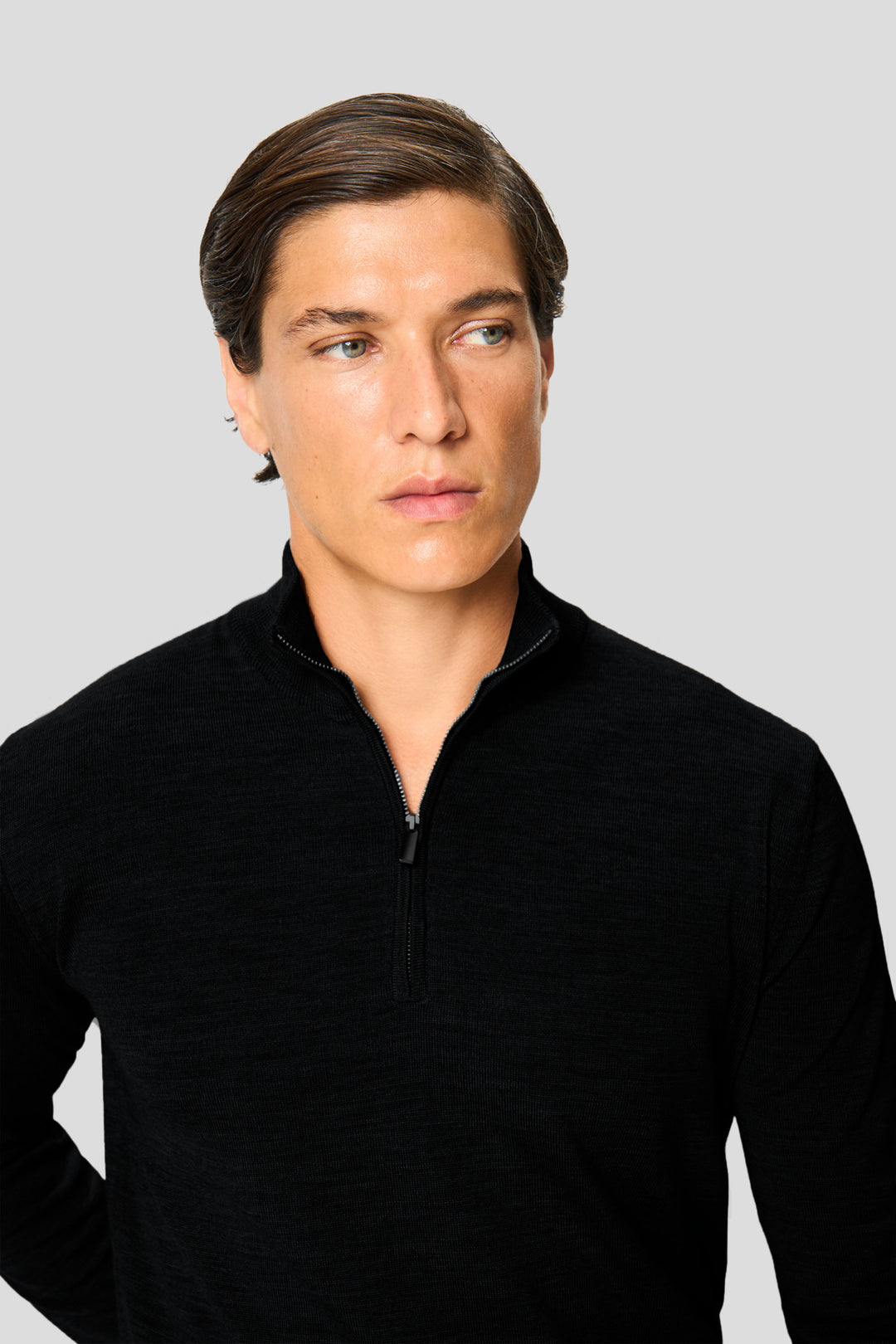 Sort merino quarter-zip striktrøje