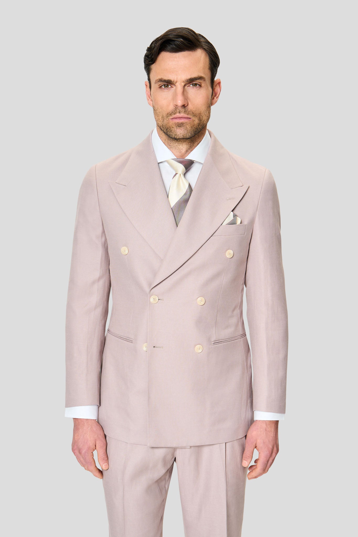 PRESTIGE rosa dobbeltradet hørjakkesæt