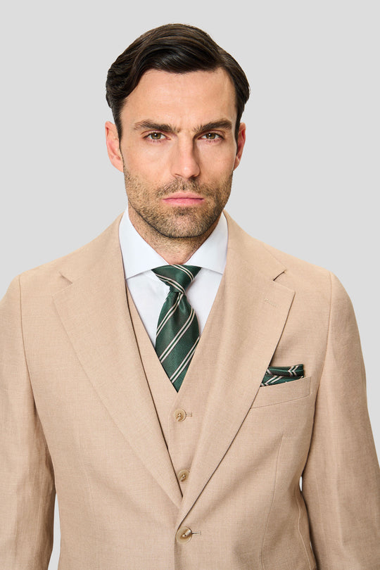 PRESTIGE sand three-piece hørjakkesæt