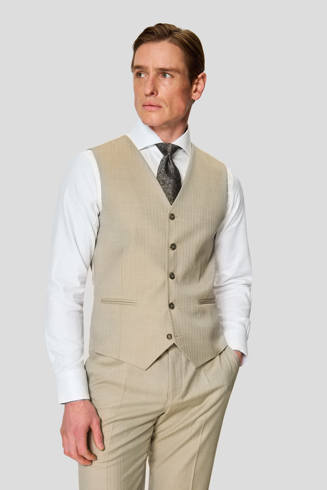 HERITAGE beige three-piece jakkesæt med sildeben