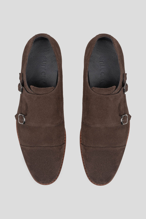 Brune dobbelt monk strap sko i ruskind