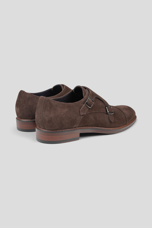 Brune dobbelt monk strap sko i ruskind