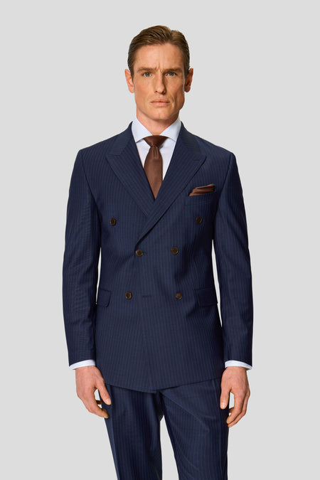 PREMIUM marineblauer doppelreihiger Blazer mit Nadelstreifen