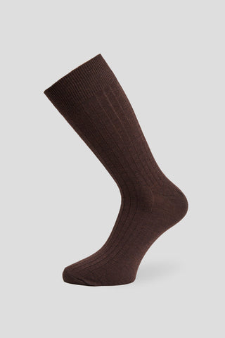 Exclusive brune ribbed uldstrømper Lindner