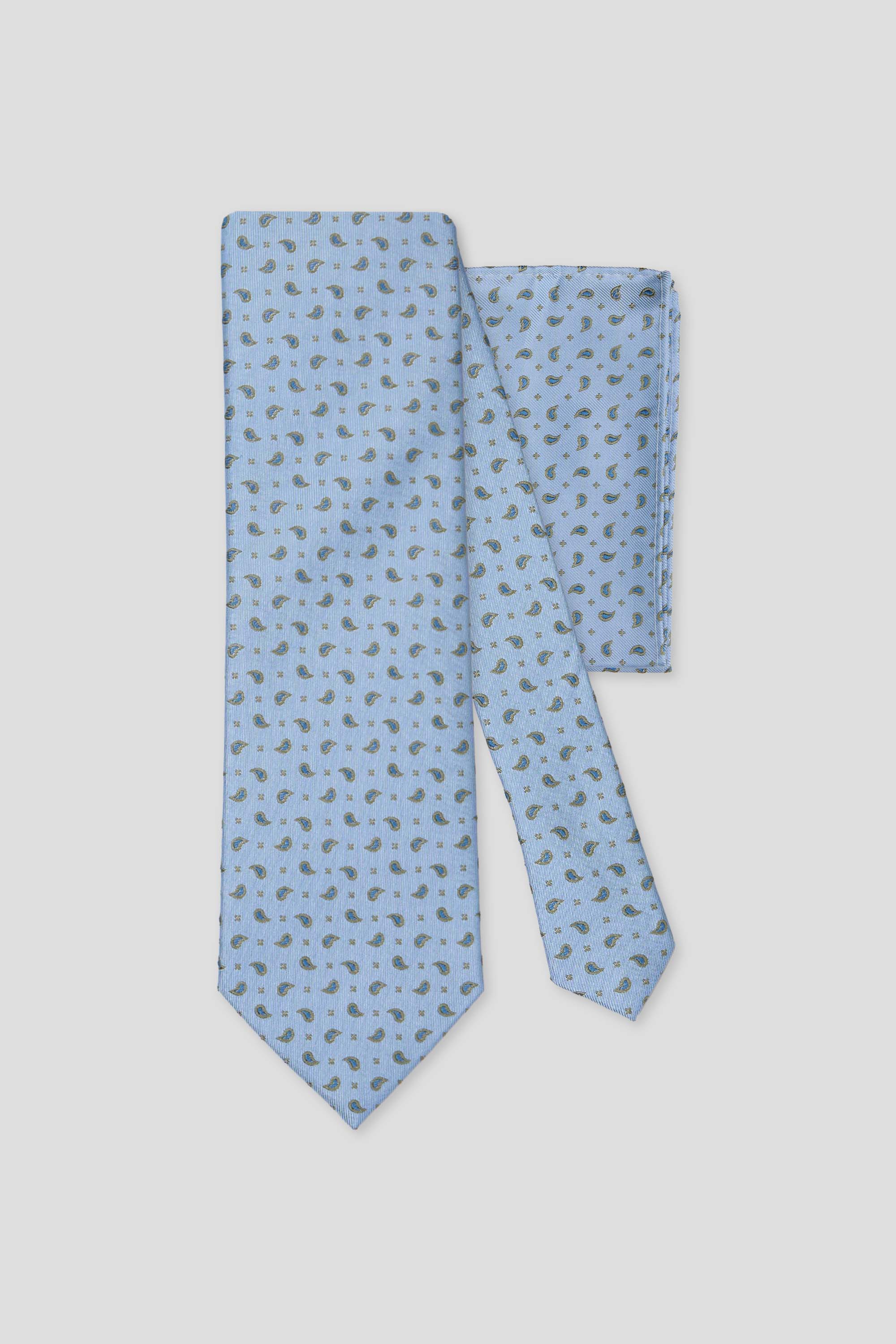 Slips og lommekluds pakke (Lyseblå blomstret i silke) suitclub.dk