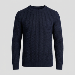Navy merino crew neck kabel