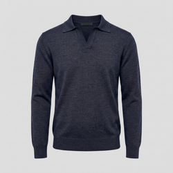 Navy merino langærmet polo