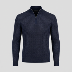 Navy merino quarter-zip kabel striktrøje