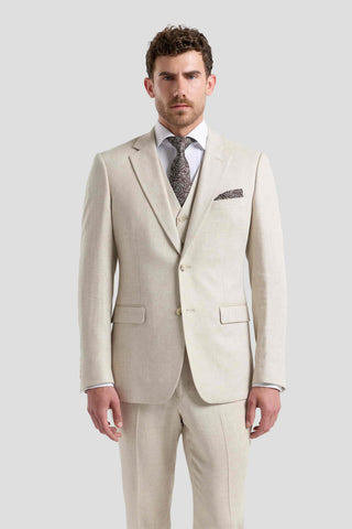 PRESTIGE sand three-piece hørjakkesæt