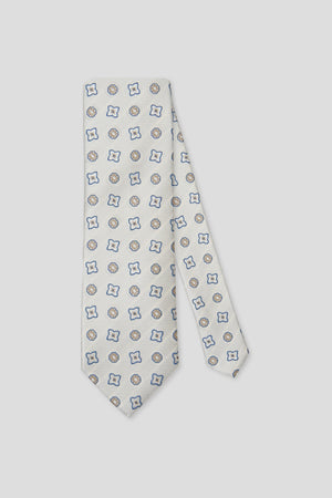 Geblümte Seidenkrawatte in Off-White