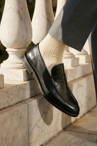 Sand ribbed bomuldsstrømper - Onesize