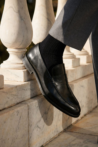 Sorte ribbed bomuldsstrømper - Onesize