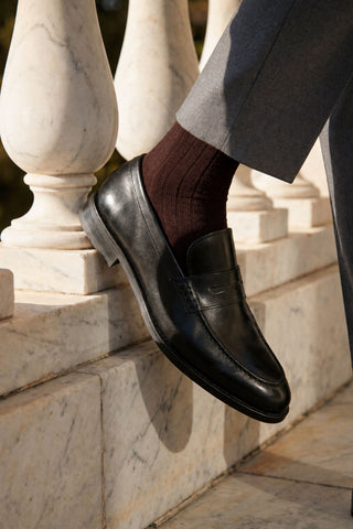 Brune ribbed bomuldsstrømper - Onesize