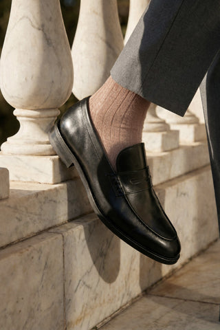 Lysebrune ribbed bomuldsstrømper - Onesize